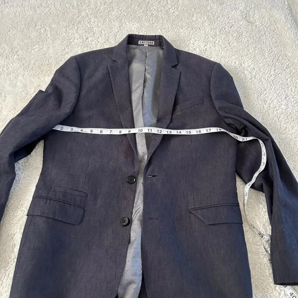 Express Men Navy Linen Cotton Suit 29x30 38 Jacket Preppy Weddings Business Work